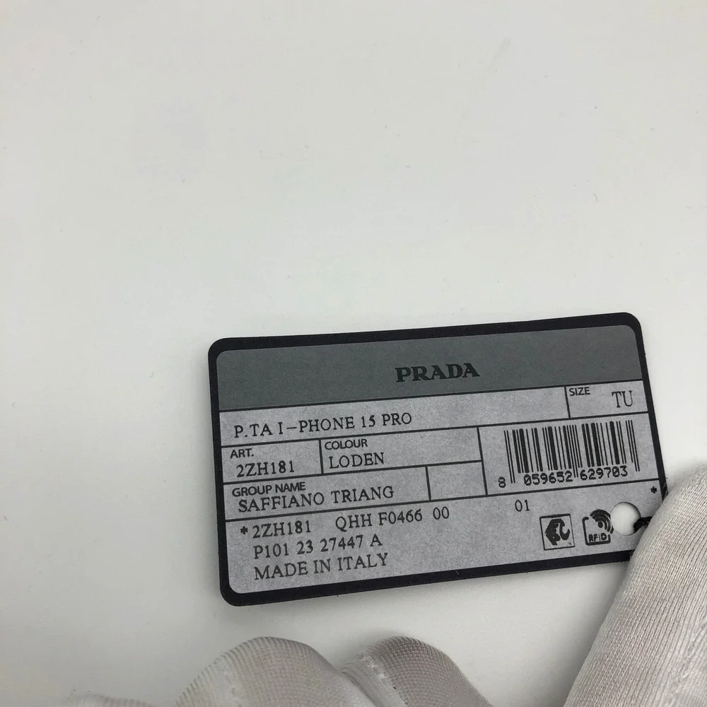 NWT Prada Saffiano iPhone 15 Pro Case TU Loden Green Leather Cover